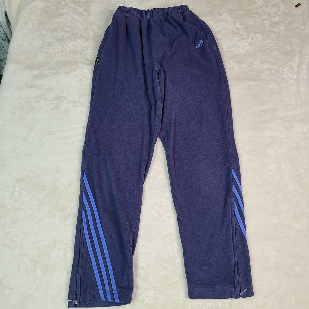 VTG Adidas Fleece Sweatpants Women Small Blue Zip Ankle Climawarm Casual Y2K